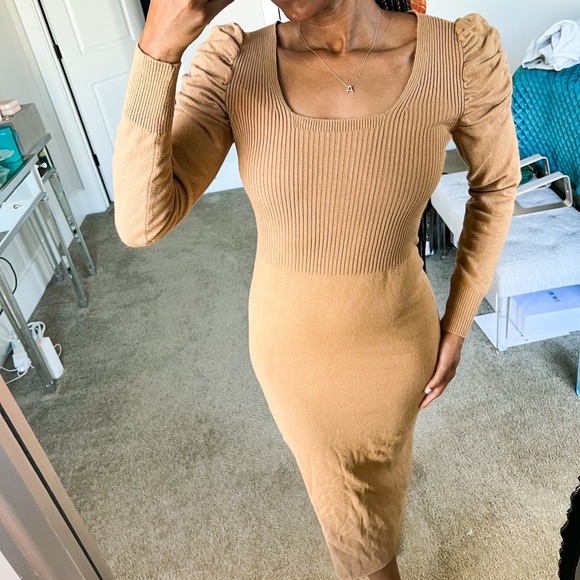 ASOS knitted nude volume sleeve maxi dress - Picture 3 of 8